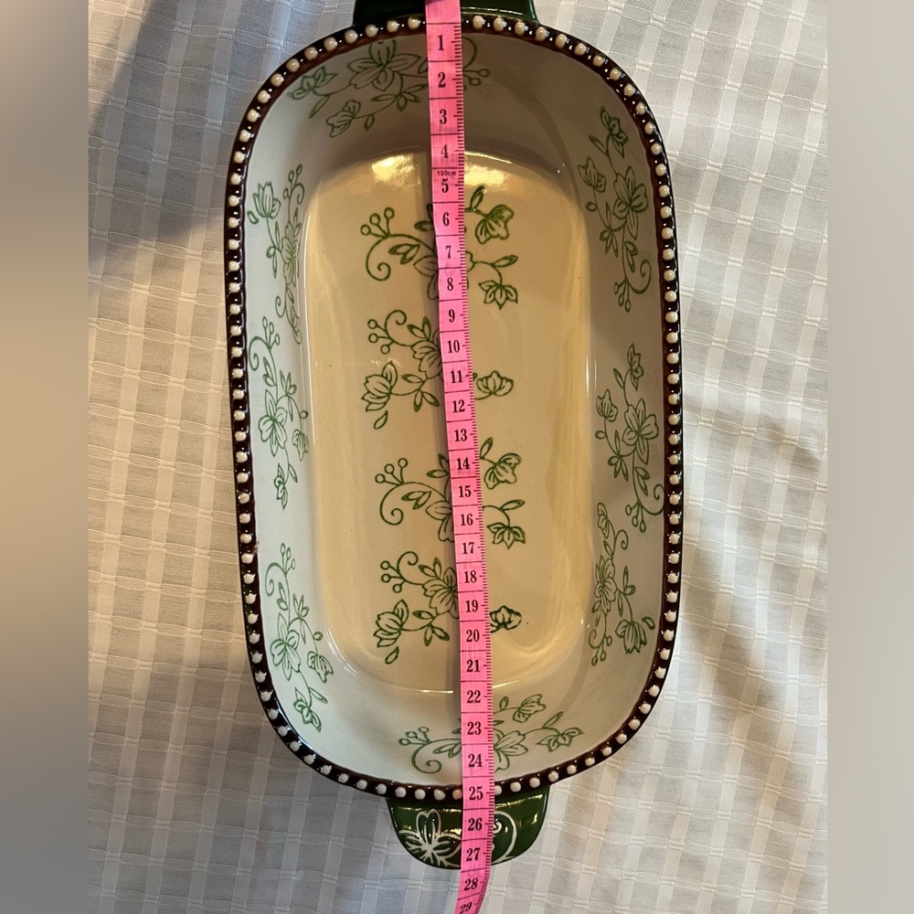NEW Floral Green and White Ceramic Baking Dish - Picture 2 of 6